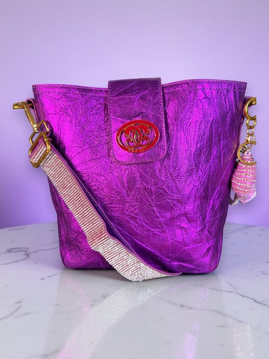 Sharif Handbags - Sharif Legacy Leather Crossbody Bag Bedazzled Guitar Strap & Sharif Bag Charm